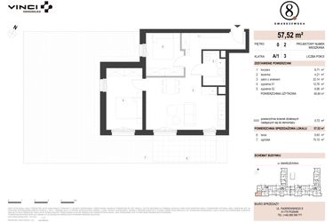 Rzut - Mieszkanie na sprzedaż 3 pokoje o powierzchni 57,52 m² - numer A/1/0.2 w Smardzewska 8