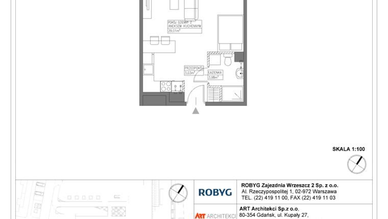 Rzut - Mieszkanie na sprzedaż 1 pokój o powierzchni 36,02 m² - numer E.5M13 w Nowa Wałowa bud. E