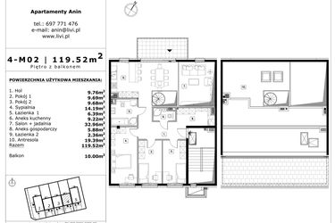 Rzut - Mieszkanie na sprzedaż 4 pokoje o powierzchni 119,52 m² - numer 4-m02 w Apartamenty Anin