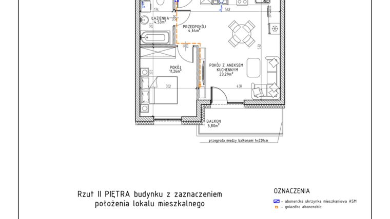 Rzut - Mieszkanie na sprzedaż 2 pokoje o powierzchni 43,72 m² - numer 24 w Osiedle Foresto