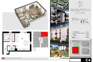 Rzut - Mieszkanie na sprzedaż 2 pokoje o powierzchni 47,73 m² - numer C4 w Rodzinna Malta
