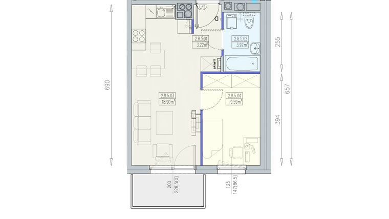 Rzut - Mieszkanie na sprzedaż 2 pokoje o powierzchni 35,63 m² - numer K1 2/8/5/2a w Południk 17 - budynek K1