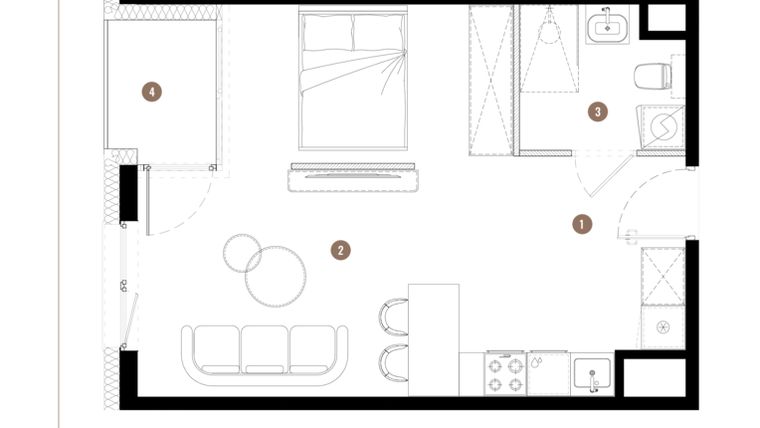 Rzut - Mieszkanie na sprzedaż 1 pokój o powierzchni 36,28 m² - numer C3.02.12 w Apartamenty Reytana