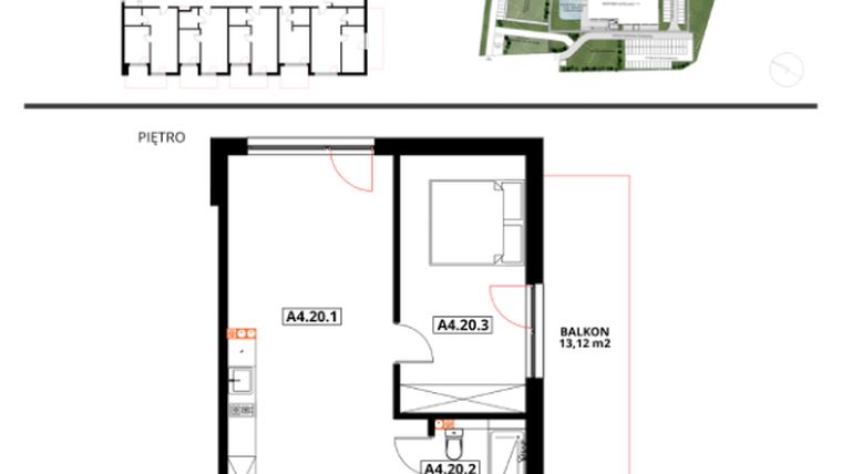 Rzut - Mieszkanie na sprzedaż 1 pokój o powierzchni 46,65 m² - numer A4.20 w Apartamenty Dźwirzyno