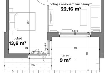 Rzut - Mieszkanie na sprzedaż 2 pokoje o powierzchni 48,57 m² - numer C1-4 w Forma Otwarta etap C