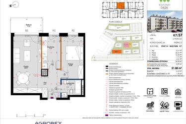 Rzut - Mieszkanie na sprzedaż 2 pokoje o powierzchni 51,08 m² - numer K7/37 w Kleszczewo Park - etap IV