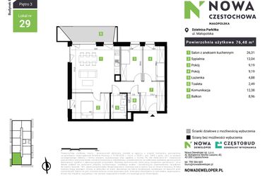 Rzut - Mieszkanie na sprzedaż 4 pokoje o powierzchni 76,48 m² - numer E29 w Nowa Częstochowa Małopolska etap II