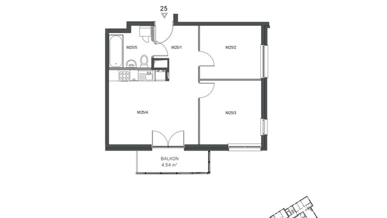 Rzut - Mieszkanie na sprzedaż 3 pokoje o powierzchni 50,28 m² - numer 25 w Wzgórze Krzemionki II