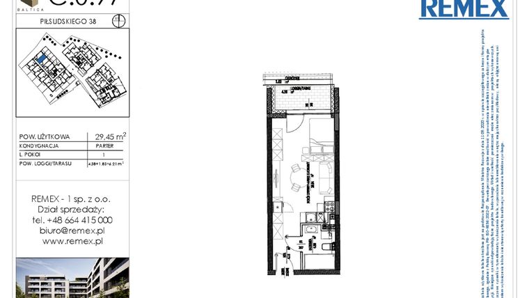 Rzut - Mieszkanie na sprzedaż 1 pokój o powierzchni 29,45 m² - numer C.0.97 w Osiedle BALTICA