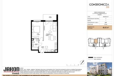 Rzut - Mieszkanie na sprzedaż 2 pokoje o powierzchni 49,43 m² - numer 2.A7 w Gombrowicza 33 - etap II