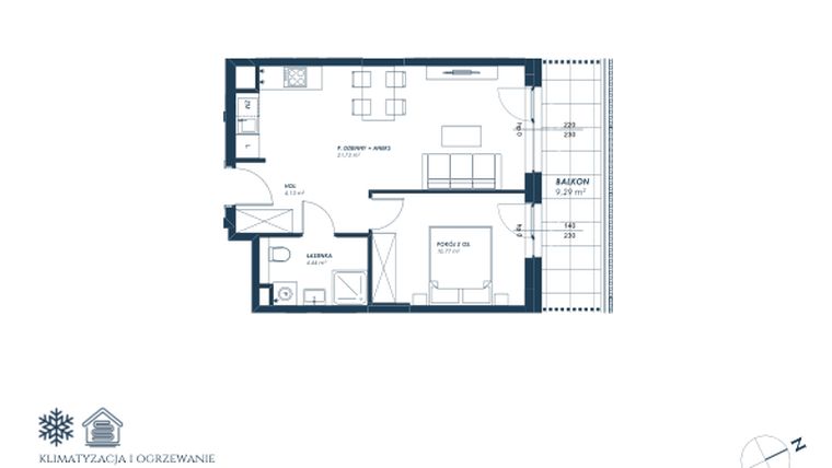 Rzut - Mieszkanie na sprzedaż 2 pokoje o powierzchni 41,08 m² - numer 2.A2 w Nadmorska Darłowo