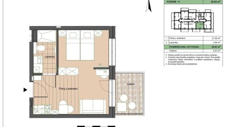 Rzut - Mieszkanie na sprzedaż 2 pokoje o powierzchni 25,83 m² - numer M13 w Stegna Forest 2