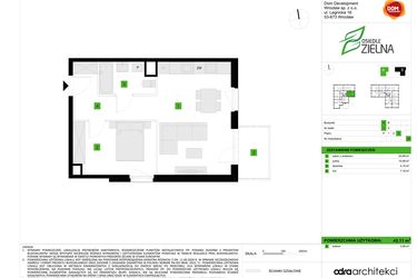 Rzut - Mieszkanie na sprzedaż 2 pokoje o powierzchni 43,11 m² - numer A24 w Osiedle Zielna IV faza 2