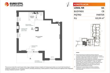 Rzut - Lokal użytkowy na sprzedaż 1 pokój o powierzchni 63,04 m² - numer U1 w Konstelacja