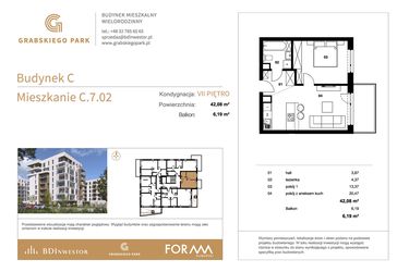 Rzut - Mieszkanie na sprzedaż 2 pokoje o powierzchni 42,08 m² - numer C.7.02 w Grabskiego Park