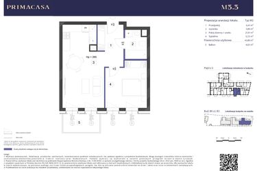 Rzut - Mieszkanie na sprzedaż 2 pokoje o powierzchni 43,86 m² - numer B3 – M3.3 w Primacasa