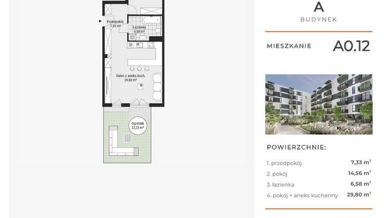 Rzut - Mieszkanie na sprzedaż 2 pokoje o powierzchni 58,31 m² - numer A0.12 w Enklawa Bukowa