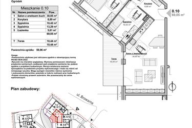 Rzut - Mieszkanie na sprzedaż 3 pokoje o powierzchni 69,05 m² - numer M0.10 w Bulwary Apartamenty