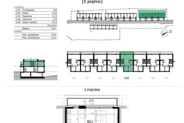 Rzut - Mieszkanie na sprzedaż 4 pokoje o powierzchni 71,5 m² - numer C.4.2 w Dębowe Zacisze