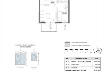 Rzut - Mieszkanie na sprzedaż 2 pokoje o powierzchni 36,27 m² - numer 9.A.25 w Nowe Południe bud. 9