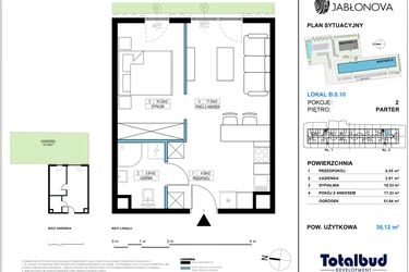 Rzut - Mieszkanie na sprzedaż 2 pokoje o powierzchni 36,12 m² - numer B.0.10 w Jabłonova
