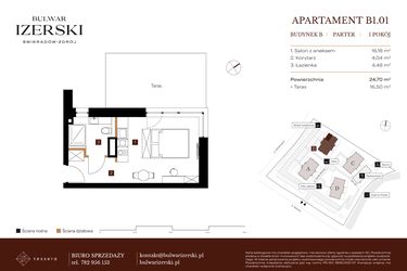 Rzut - Mieszkanie na sprzedaż 1 pokój o powierzchni 24,7 m² - numer B1.01 w Bulwar Izerski