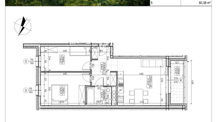 Rzut - Mieszkanie na sprzedaż 3 pokoje o powierzchni 60,38 m² - numer C5.04.59 w Osiedle Panorama Wiślana Etap IV - budynek C5