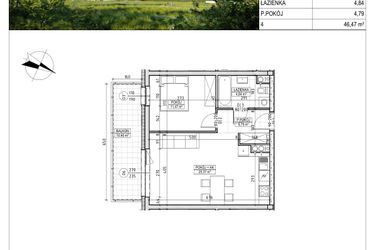 Rzut - Mieszkanie na sprzedaż 2 pokoje o powierzchni 46,47 m² - numer C5.01.38 w Osiedle Panorama Wiślana Etap IV - budynek C5