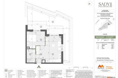 Rzut - Mieszkanie na sprzedaż 2 pokoje o powierzchni 44,03 m² - numer F2.A.00.01 w Sady Żoliborz II