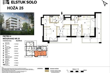 Rzut - Mieszkanie na sprzedaż 2 pokoje o powierzchni 82,45 m² - numer 25 w Hoża 25