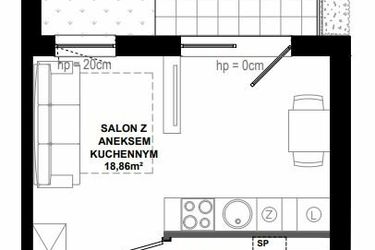 Rzut - Mieszkanie na sprzedaż 1 pokój o powierzchni 25,73 m² - numer B.2 w Apartamenty Bałtyk