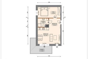 Rzut - Mieszkanie na sprzedaż 2 pokoje o powierzchni 43,72 m² - numer B3.2.17.2a w Stegna Park II