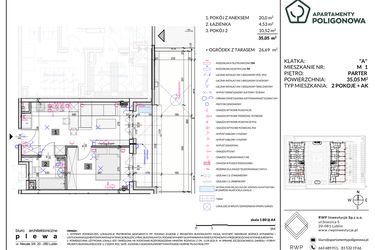 Rzut - Mieszkanie na sprzedaż 2 pokoje o powierzchni 35,05 m² - numer 1 w Apartamenty Poligonowa etap 5