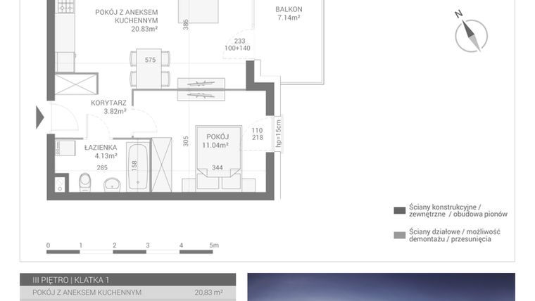 Rzut - Mieszkanie na sprzedaż 2 pokoje o powierzchni 39,82 m² - numer M17 w Apartamenty Przystań bud. F
