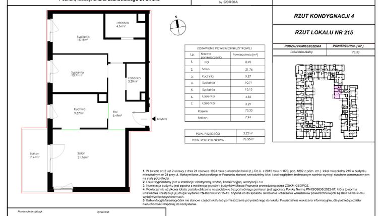 Rzut - Mieszkanie na sprzedaż 3 pokoje o powierzchni 76,55 m² - numer 215 w Modena I