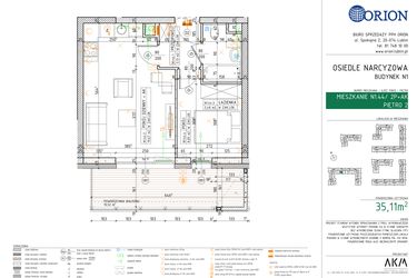 Rzut - Mieszkanie na sprzedaż 2 pokoje o powierzchni 35,11 m² - numer N1.44 w Osiedle Narcyzowe etap 2
