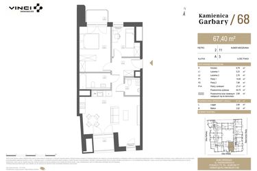 Rzut - Mieszkanie na sprzedaż 3 pokoje o powierzchni 67,4 m² - numer 11 w Garbary 68