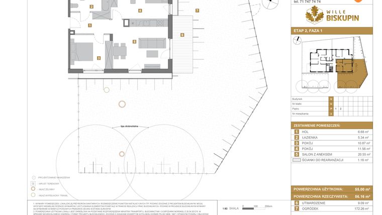 Rzut - Mieszkanie na sprzedaż 3 pokoje o powierzchni 55 m² - numer U3 w Wille Biskupin Etap 2.1
