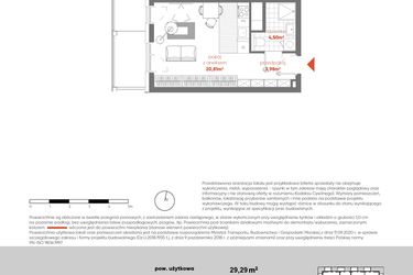 Rzut - Mieszkanie na sprzedaż 1 pokój o powierzchni 29,29 m² - numer F.01.07 w Pierwsza Dzielnica - etap III