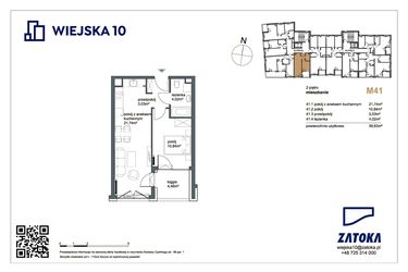 Rzut - Mieszkanie na sprzedaż 2 pokoje o powierzchni 39,63 m² - numer M41 w Wiejska 10