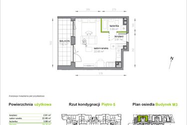 Rzut - Mieszkanie na sprzedaż 1 pokój o powierzchni 29,35 m² - numer M3/3/5/55 w Przy Parku Vita