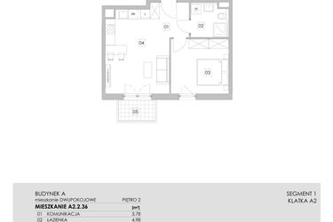 Rzut - Mieszkanie na sprzedaż 2 pokoje o powierzchni 42,13 m² - numer A2.2.36 w ATAL Ruczaj