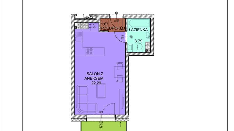 Rzut - Mieszkanie na sprzedaż 1 pokój o powierzchni 28,03 m² - numer D27 w Osiedle Zuchów