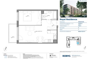 Rzut - Mieszkanie na sprzedaż 2 pokoje o powierzchni 42,28 m² - numer RR/6A/D/1/6 w Royal Residence 6A