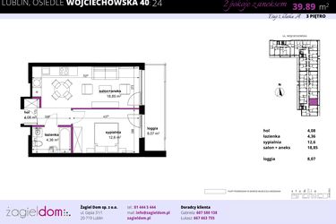 Rzut - Mieszkanie na sprzedaż 2 pokoje o powierzchni 39,89 m² - numer 24 w Wojciechowska Square