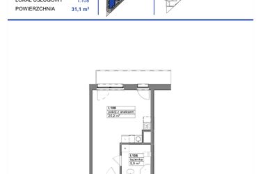 Rzut - Mieszkanie na sprzedaż 1 pokój o powierzchni 31,1 m² - numer 108 w Reda City etap III