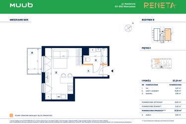Rzut - Mieszkanie na sprzedaż 1 pokój o powierzchni 27,21 m² - numer M25 w Reneta