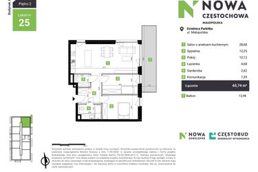 Rzut - Mieszkanie na sprzedaż 3 pokoje o powierzchni 65,74 m² - numer A25 w Nowa Częstochowa Małopolska