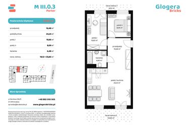 Rzut - Mieszkanie na sprzedaż 3 pokoje o powierzchni 57,93 m² - numer M III.0.3 w Glogera Bricks