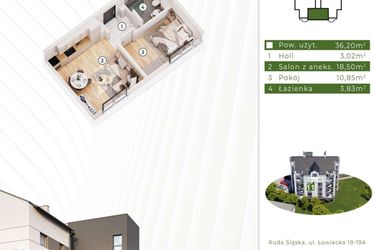 Rzut - Mieszkanie na sprzedaż 2 pokoje o powierzchni 36,2 m² - numer 21.M11 w Osiedle Leśny Zakątek